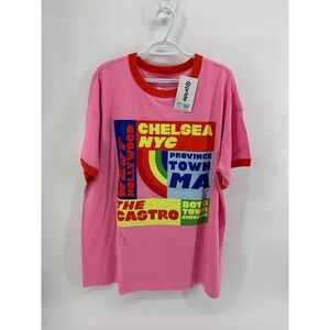 Pride Target Graphic Ringer T-Shirt Pink Orange LGBTQ Neighborhoods 1X NEW